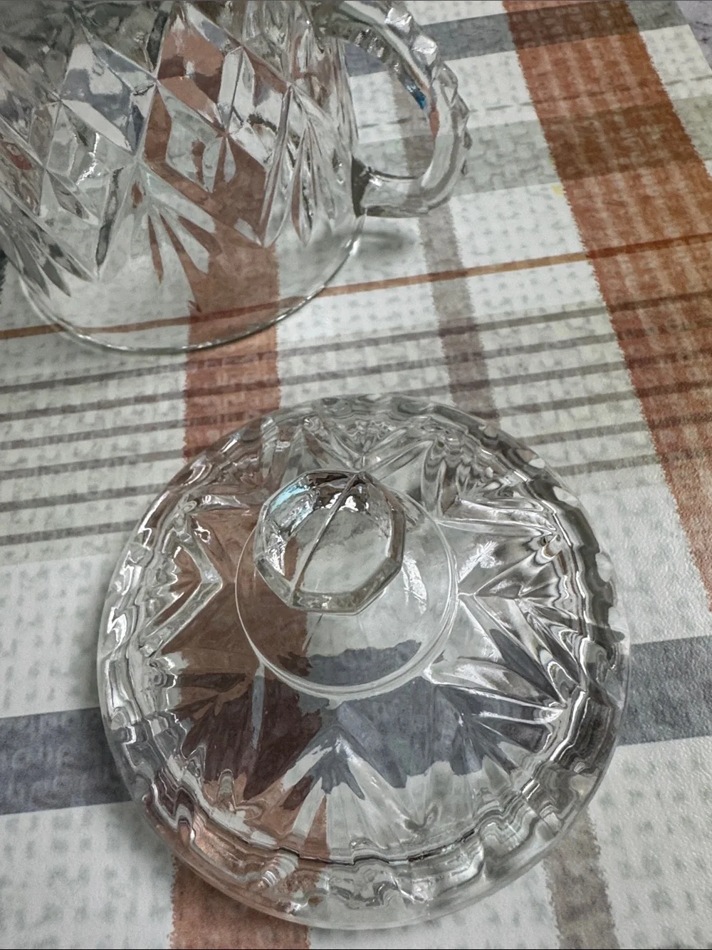 Anchor Hocking Clear Pressed Glass Creamer and Covered Sugar Set